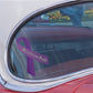 Purple awareness vinyl sticker with diagonal ribbon and white script text