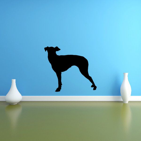 Ginger dog decal with black standing dog silhouette