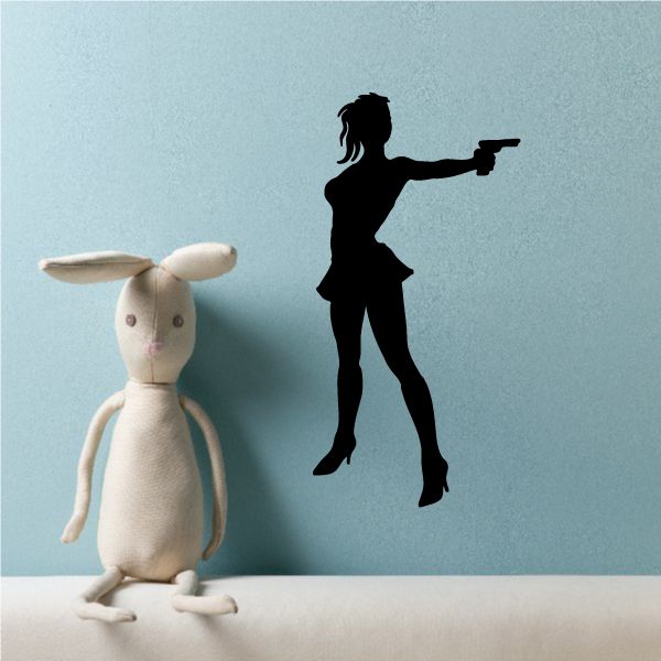 Image of Girl Aiming Handgun Decal