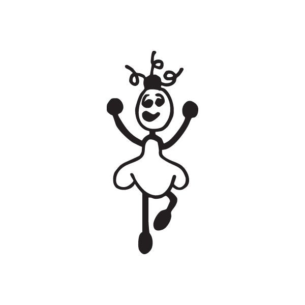 Black and white ballerina girl decal with bow headpiece and raised arms
