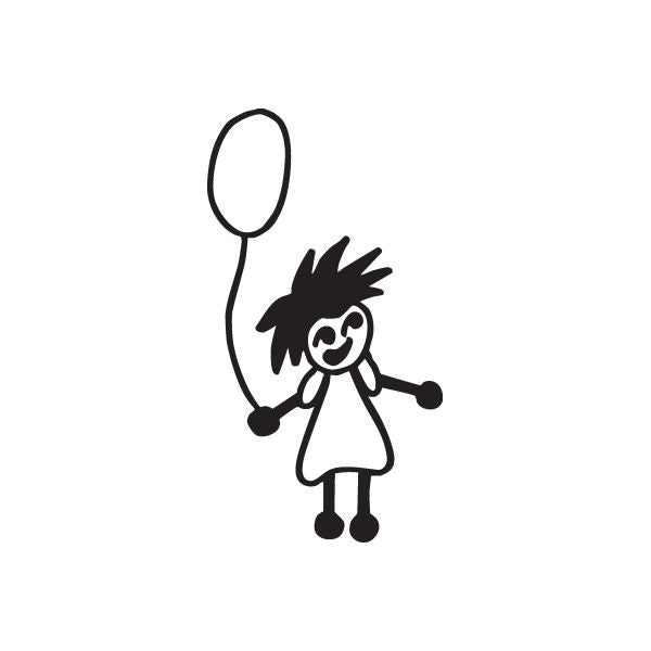 Girl holding balloon decal, black outline