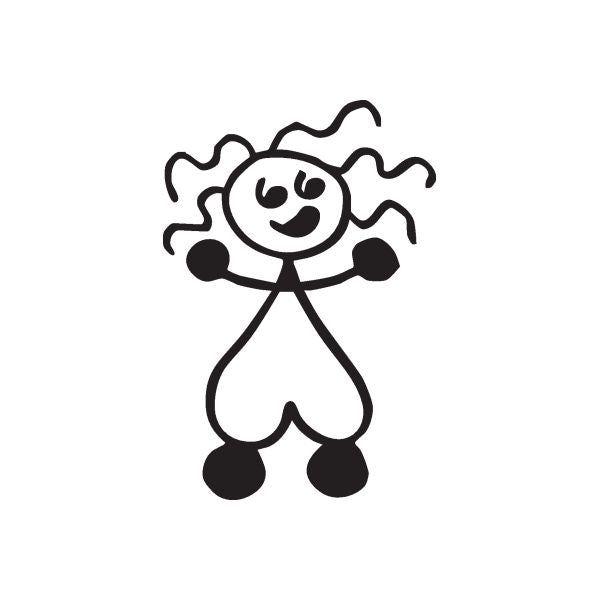 Cartoon girl in baggy clothing decal, black outline character with panda face