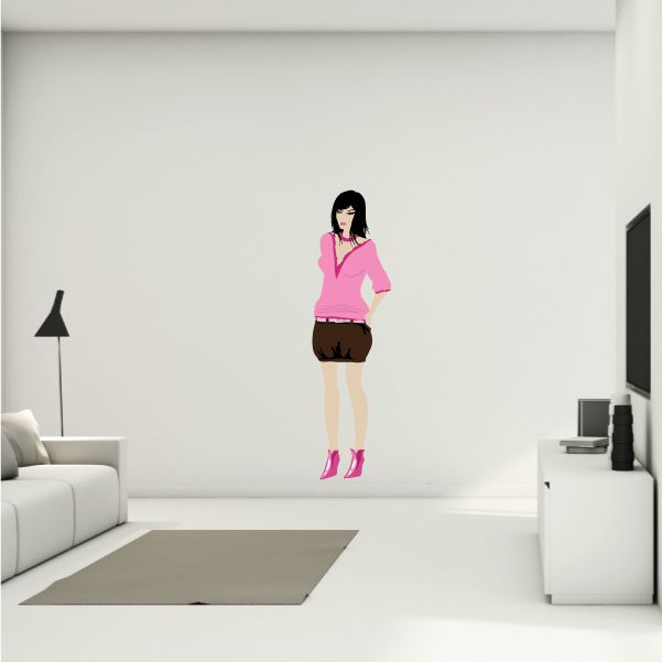 Girl sticker with pink heels, pink top, and black skirt