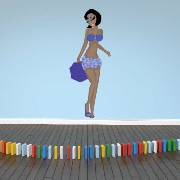 Purple bikini sticker of a girl wearing blue-lavender two-piece swimwear