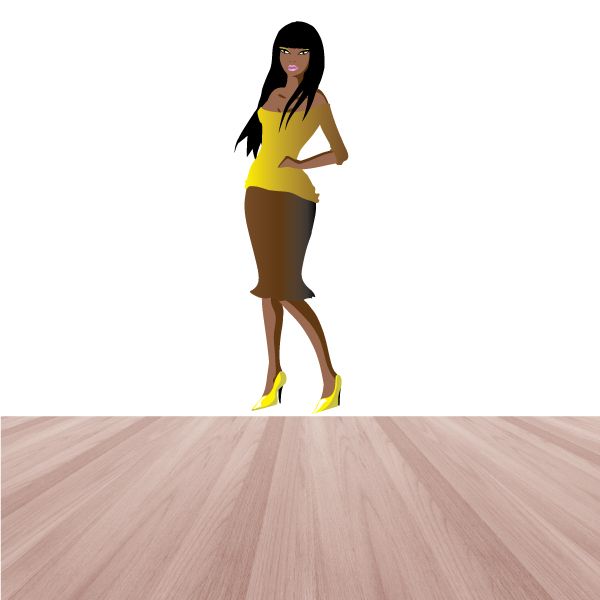 Girl in yellow heels sticker, illustrated woman in yellow top, brown pants