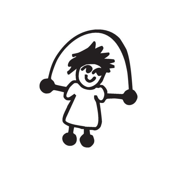 Girl jumping rope decal, black silhouette of a child holding rope handles