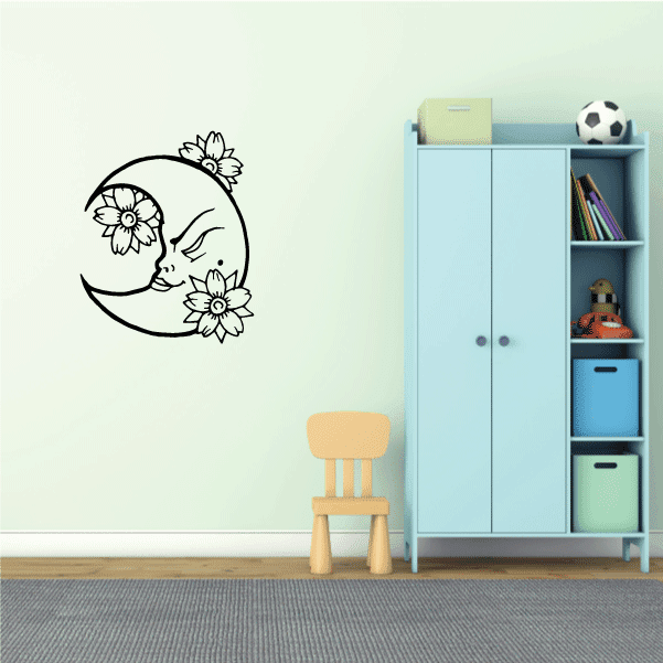 Image of Girl Moon with Flowers Decal