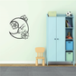 Girl moon and flowers wall decal, black line art with flower accents