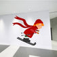 Red-haired girl skiing printed die-cut decal with skis and motion lines