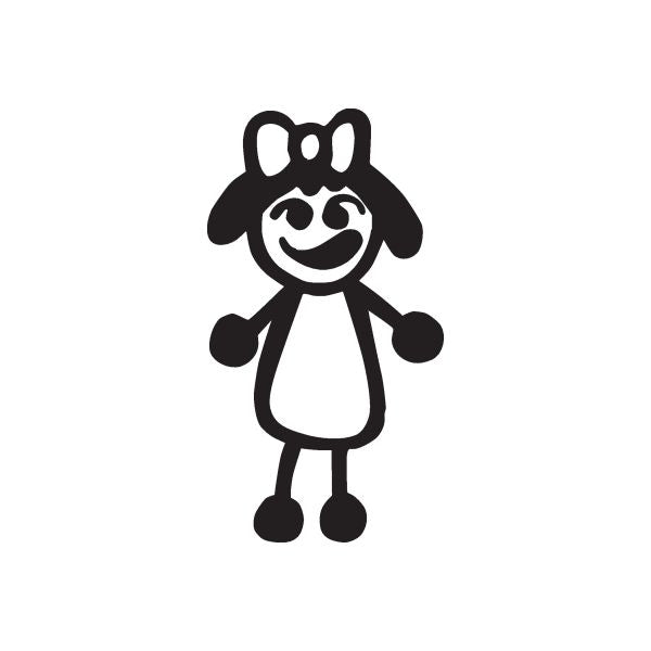 Black cartoon girl bowtie decal, smiling face with dress and bow