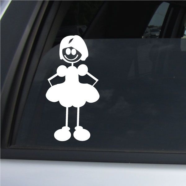 Girl character decal in white with arms bent and legs apart