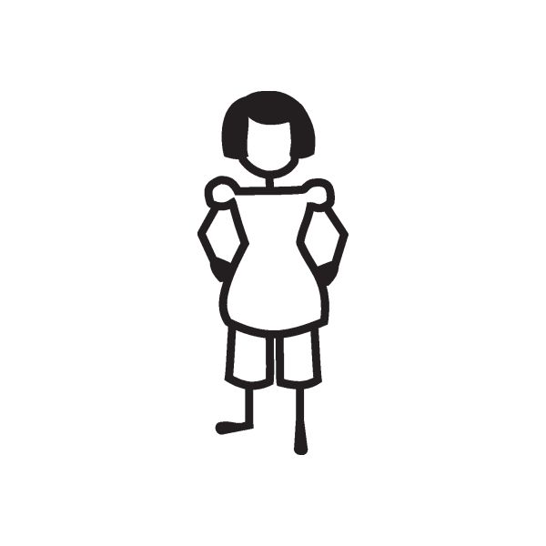 Girl hands-on-hips decal, black cartoon character in top and shorts