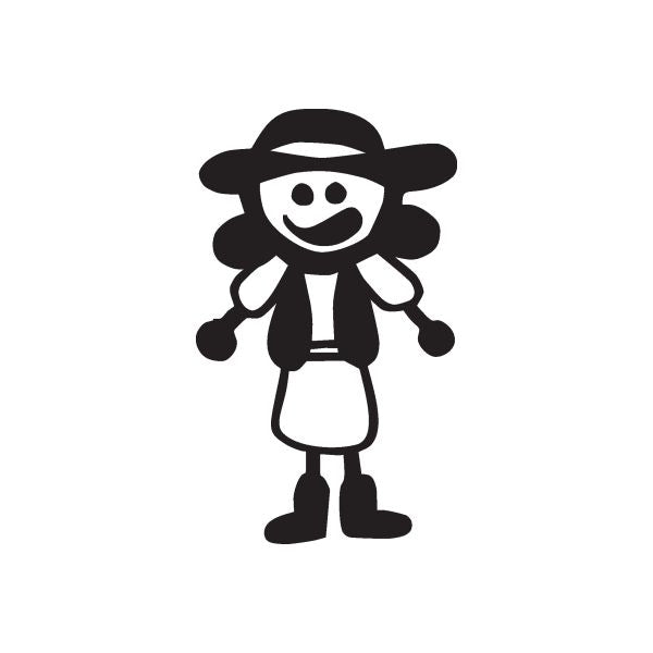 Girl in hat decal, black outline with white face and dress