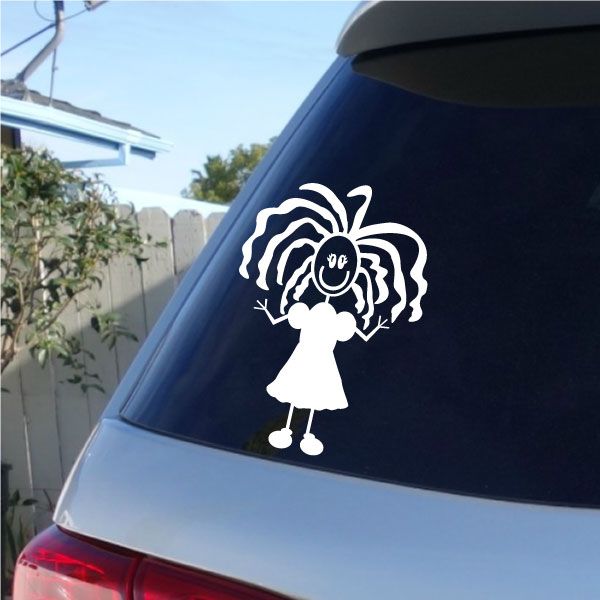 White girl with long curly hair decal, arms out and dangling shoes