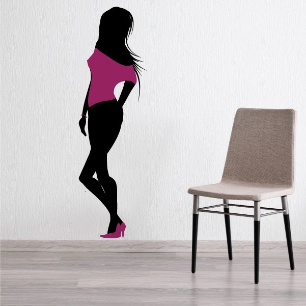 Girl silhouette sticker with off-shoulder pink top and pink high heels