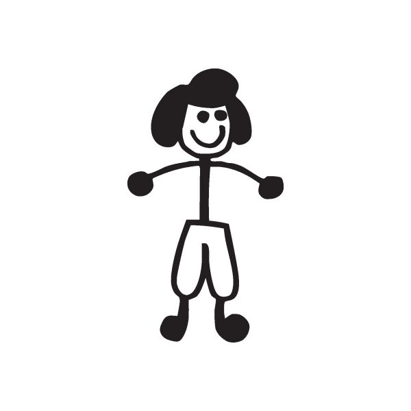 Black girl decal with smile, arms out, curly pigtails and boots