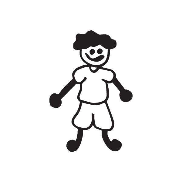 Cartoon girl decal with short hair, black outline and white fill, smiling face