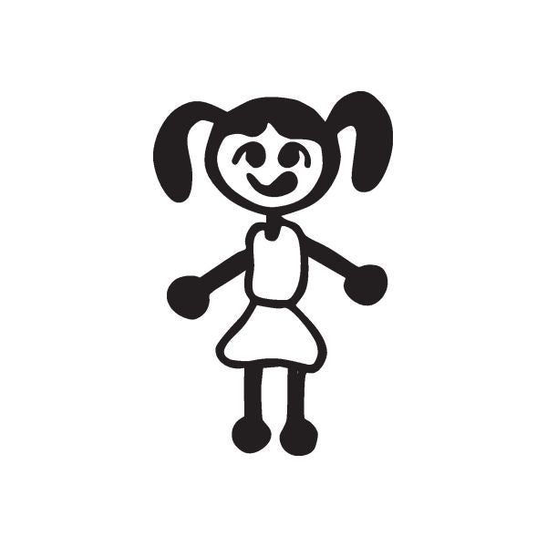 Girl with side pigtails wall decal, black cartoon figure in dress