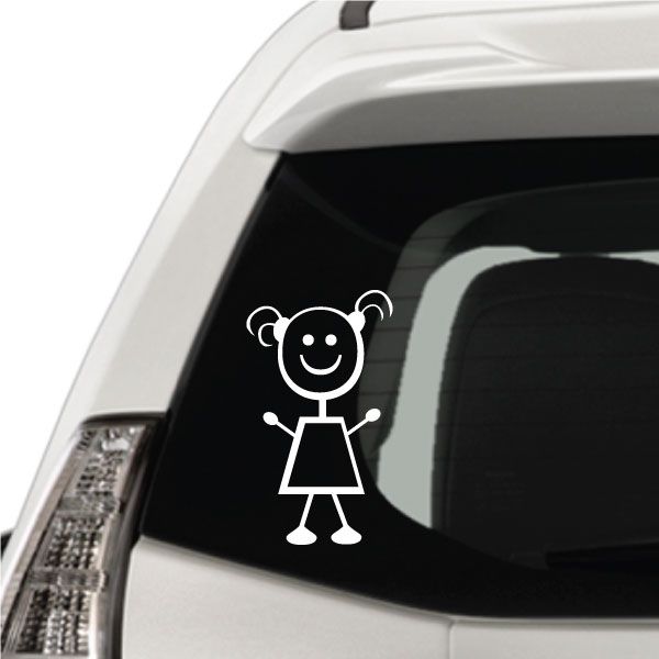 Girl with pigtail hair decal in white outline on dark surface