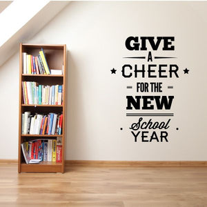 School year wall decal with bold text: “Give a cheer for the new school year”