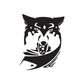 Angry wolf head decal in black with white facial details