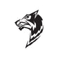 Wolf head decal with snarling face, black and white graphic