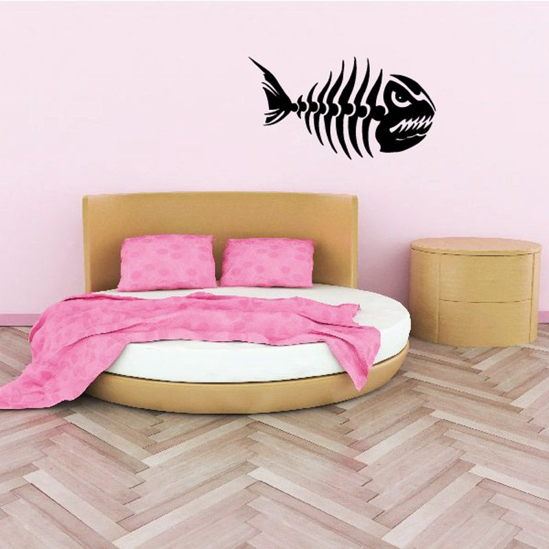 Skeleton fish wall decal with bold black ribcage design