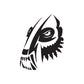 Timber wolf head decal in black-and-white with sharp tribal lines