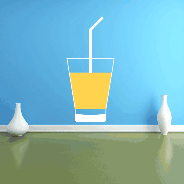 Glass sticker with straw, rectangular outline, yellow drink inside