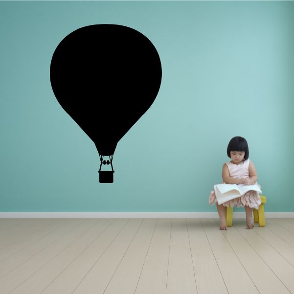 Hot air balloon wall decal, black balloon with small basket illustration.