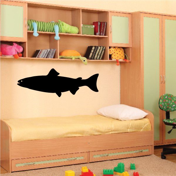 Gliding landlocked salmon decal, black fish silhouette on a wall