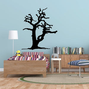 Gnarled tree wall decal with black branches and trunk silhouette