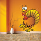 Cartoon turkey sticker with wide fan tail, red wattle, yellow beak
