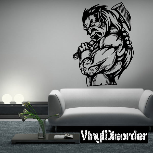 Goblin and orc wall decal, black line art goblin holding sword and clenched fist