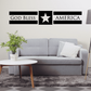God Bless America wall decal with black banner text and white star