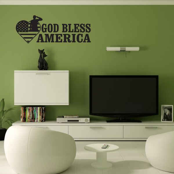 God Bless America decal with heart and US flag text design