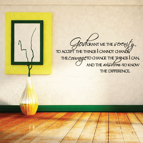 Christian vinyl wall decal with cursive quote text: God grant me the serenity