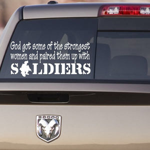 Vehicle decal with quote and large SOLDIERS text over soldier silhouette