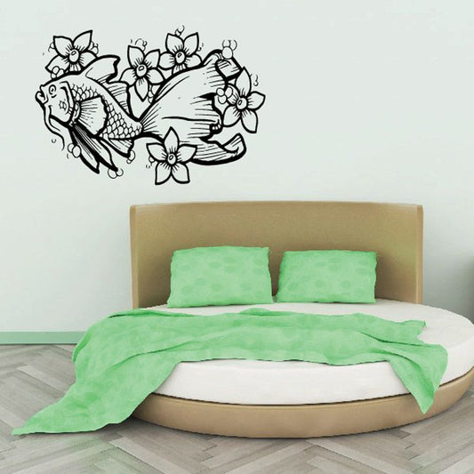 Image of Gold Fish and Flowers Decal