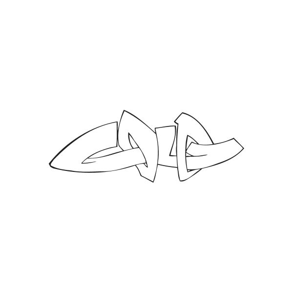 Gold graffiti decal sticker with abstract lightning-style letter shapes