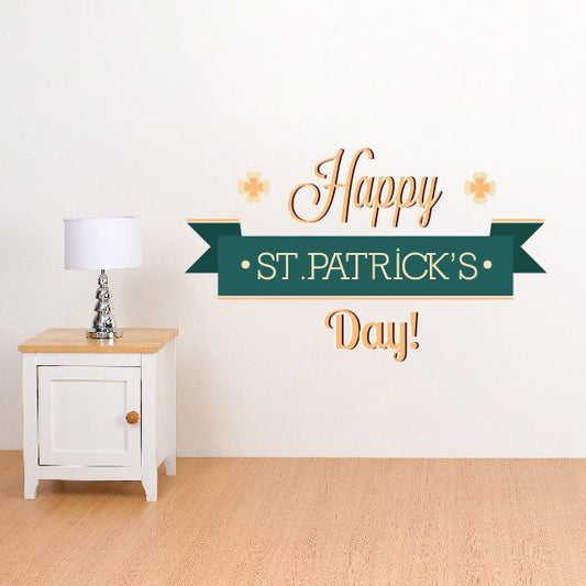 Image of Gold Green Happy St Patrick's Day Banner Printed Die Cut Decal