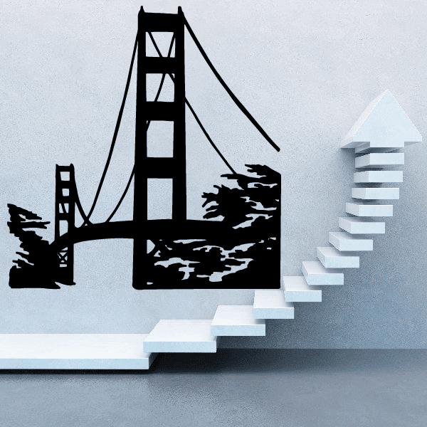 Golden Gate Bridge wall decal with black cutout silhouette of bridge towers