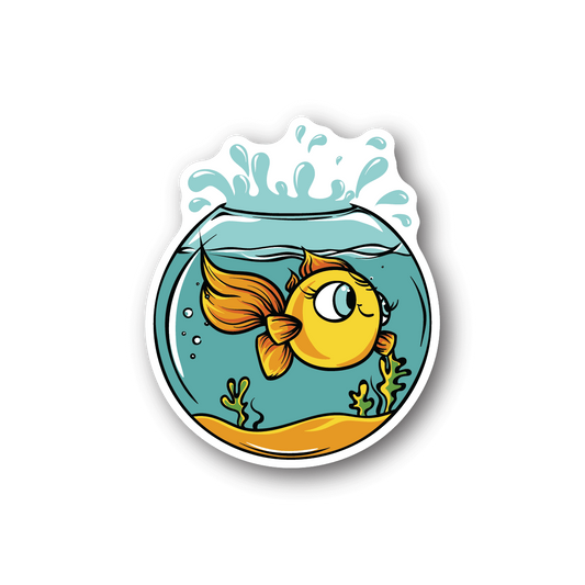 Goldfish vinyl sticker with teal water, orange fish, and bubbles