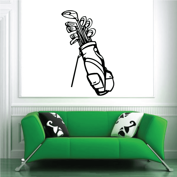 Golf bag wall decal with golf club silhouette in black outline
