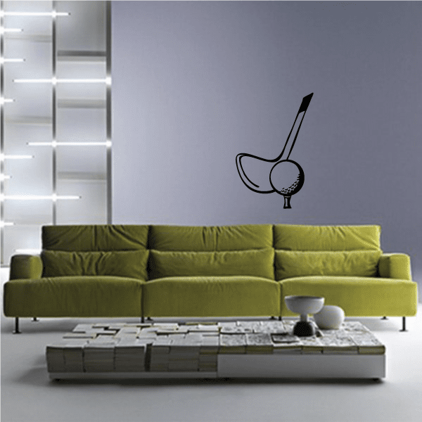 Golf ball and club wall decal with black club and ball icon
