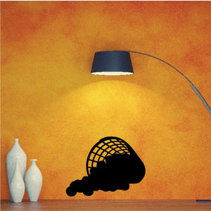 Golf ball bucket wall decal, black vinyl silhouette with golf ball and net detail