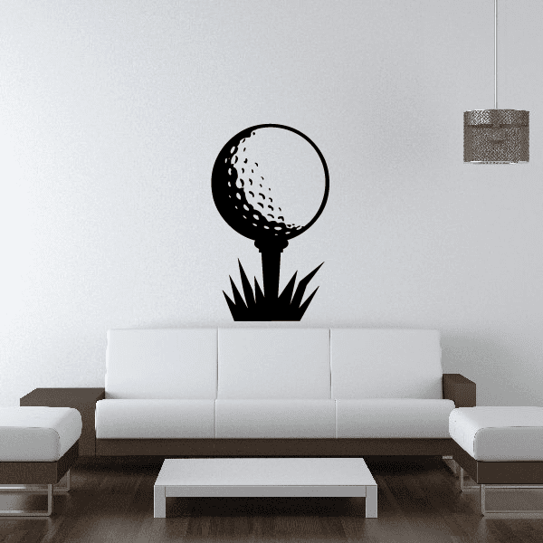 Golf ball and tee wall decal with grass blades