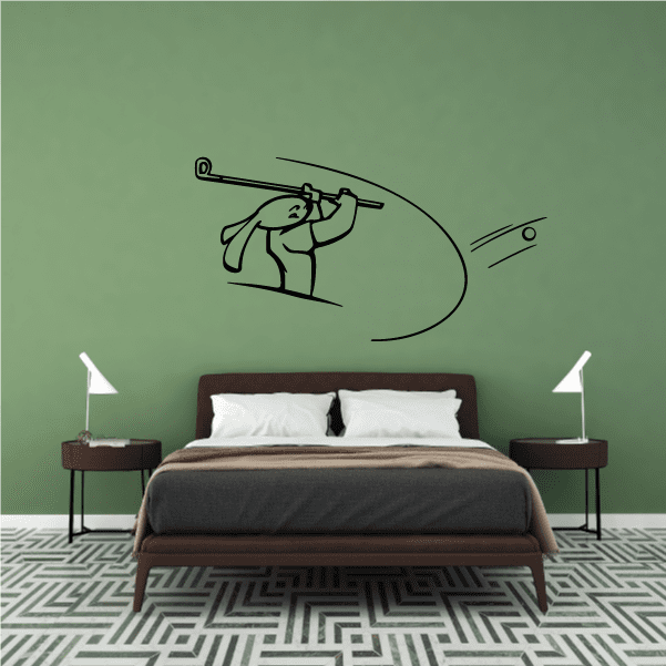 Golf bunny wall decal vinyl sticker with outline of a bunny playing golf