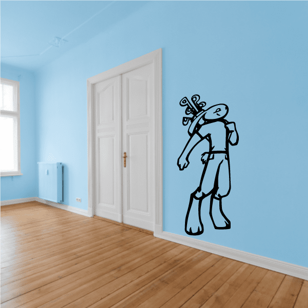 Golf bunny wall decal, black line art golfer holding golf club