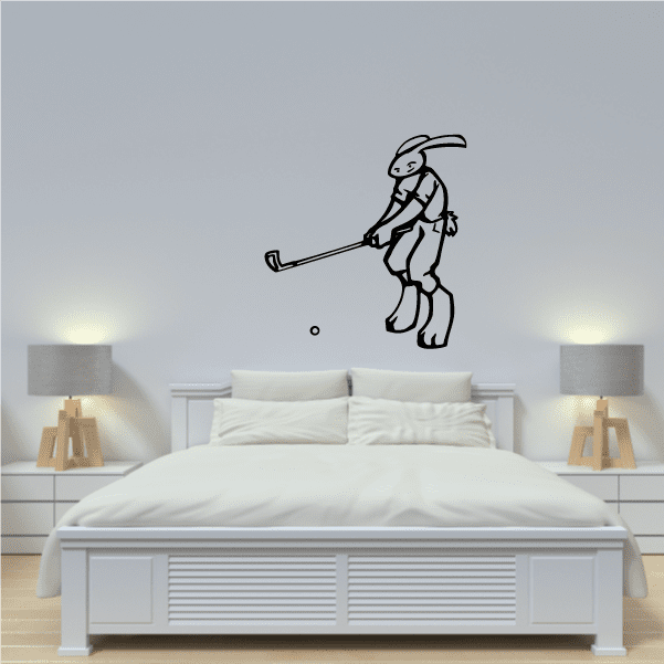 Golfing bunny wall decal with outline design and golf club
